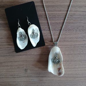 Oyster Shell Necklace with Earrings -  Octopus